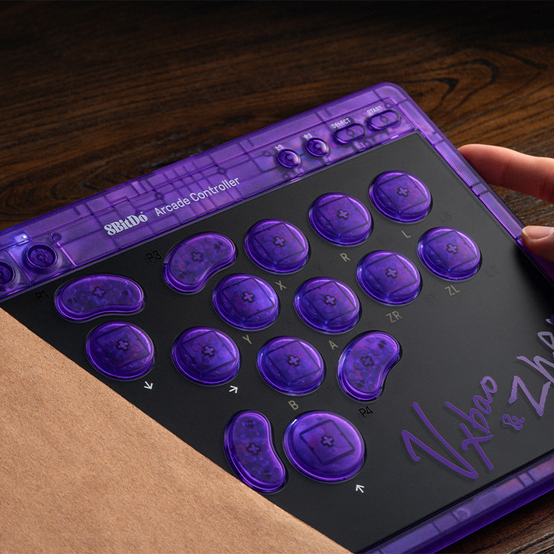 8BitDo Arcade Controller - Transparent Purple Signature Edition for Smooth Gameplay