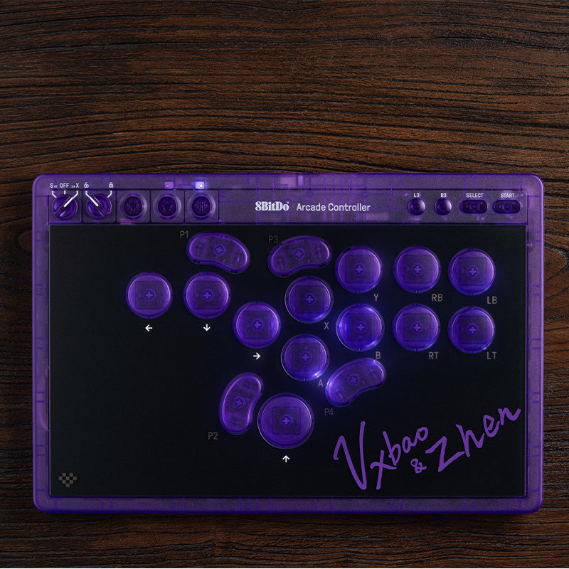 8BitDo Arcade Controller - Transparent Purple Signature Edition for Smooth Gameplay